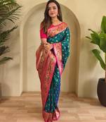 Pink art silk  woven saree