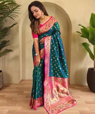 Pink art silk  woven saree 2