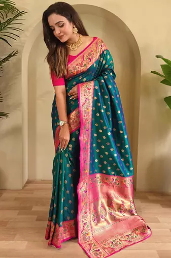 Pink art silk  woven saree