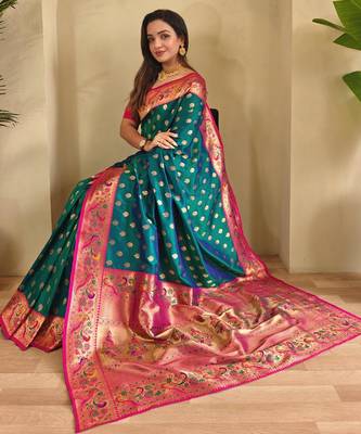 Pink art silk  woven saree 4