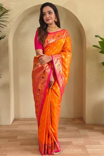 Yellow art silk  woven saree