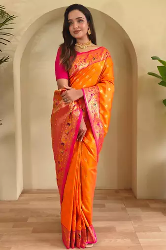 Yellow art silk  woven saree