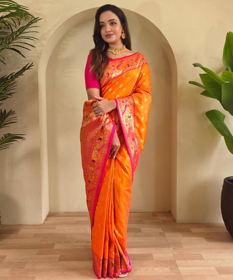 Yellow art silk  woven saree