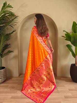 Yellow art silk  woven saree 3
