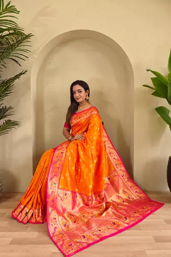 Yellow art silk  woven saree