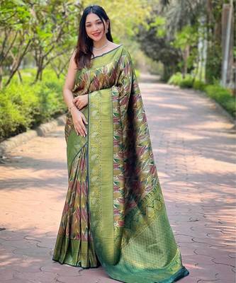 Green art silk  woven saree 1