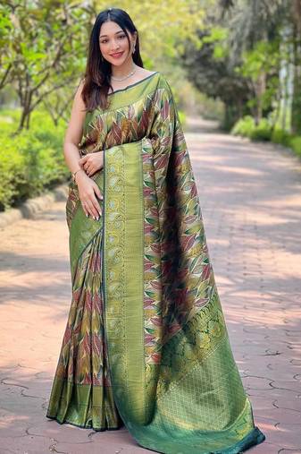 Green art silk  woven saree