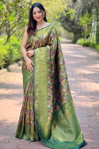 Green art silk  woven saree