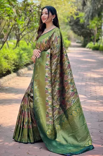 Green art silk  woven saree