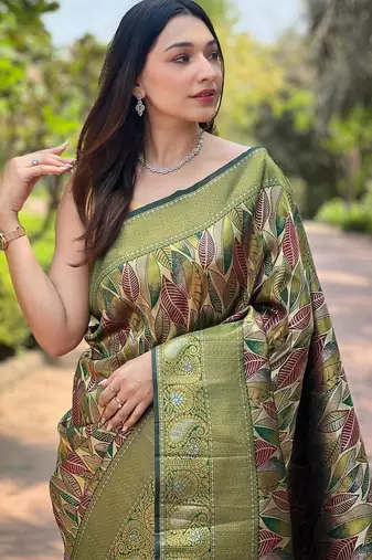 Green art silk  woven saree
