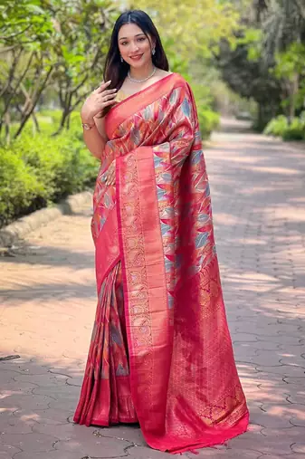 Hot pink art silk  woven saree