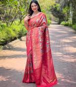 Hot pink art silk  woven saree