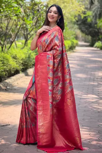 Hot pink art silk  woven saree