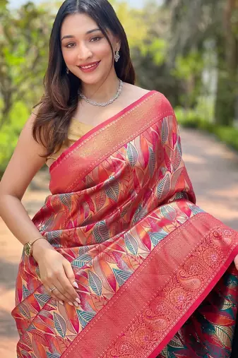 Hot pink art silk  woven saree