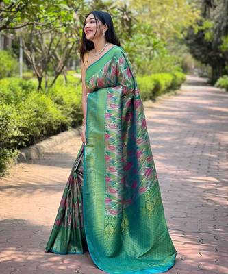 Light green art silk  woven saree 2