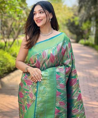 Light green art silk  woven saree 3