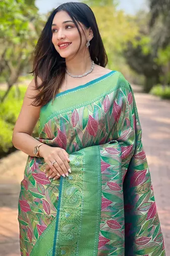 Light green art silk  woven saree