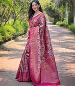 Pink art silk  woven saree