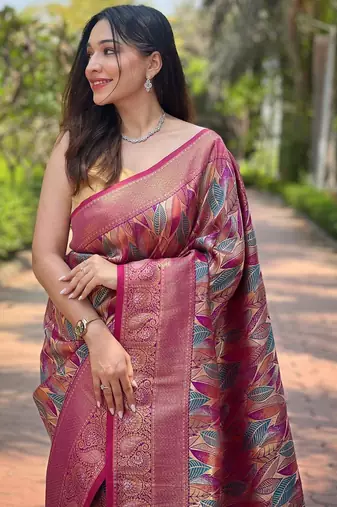 Pink art silk  woven saree