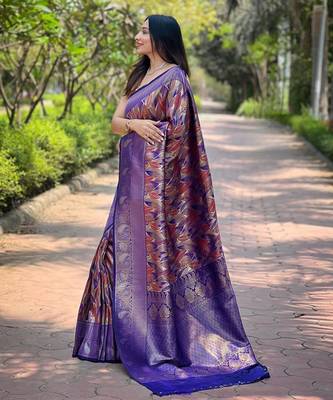 Purple art silk  woven saree 2