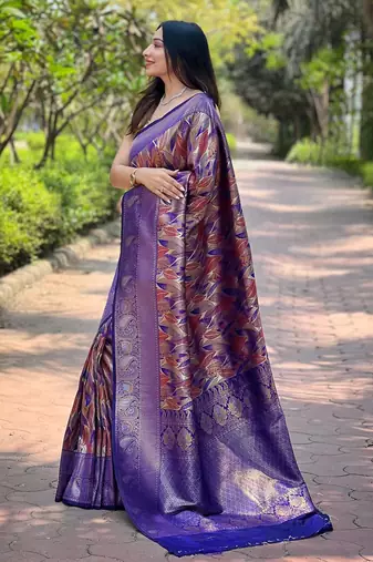 Purple art silk  woven saree
