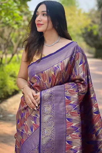 Purple art silk  woven saree
