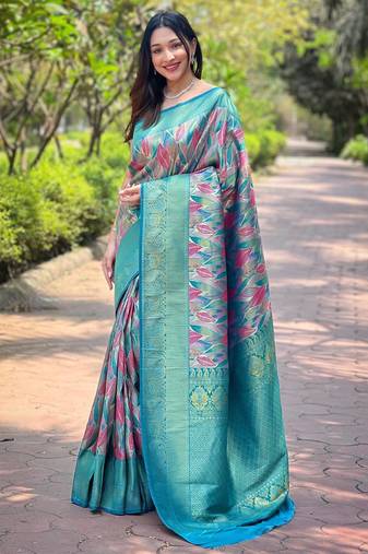 Sky blue art silk  woven saree