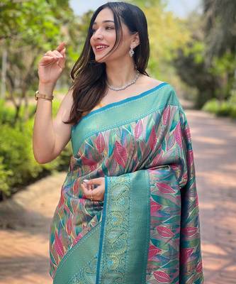 Sky blue art silk  woven saree 3