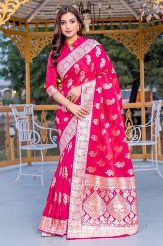 Pink art silk  woven saree