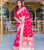 Pink art silk  woven saree