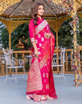 Pink art silk  woven saree 2
