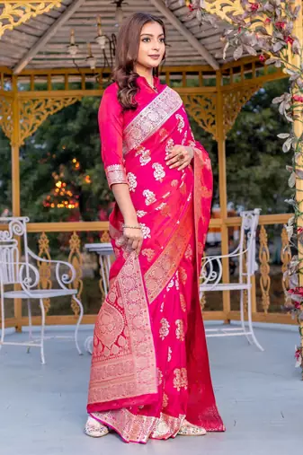 Pink art silk  woven saree