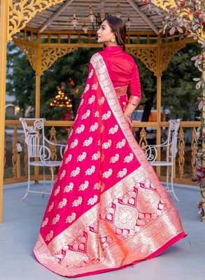 Pink art silk  woven saree 3