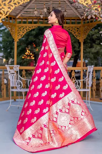 Pink art silk  woven saree