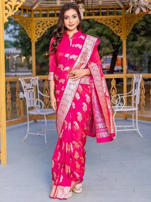 Pink art silk  woven saree 4