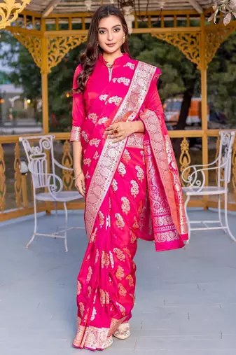 Pink art silk  woven saree