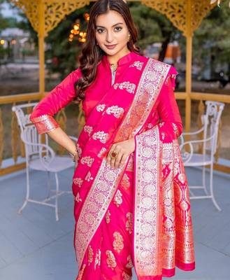Pink art silk  woven saree 5