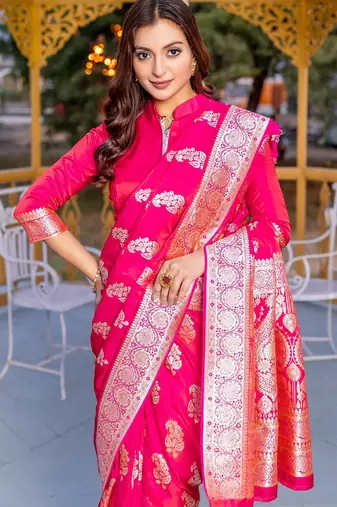 Pink art silk  woven saree