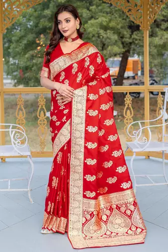 Red art silk  woven saree