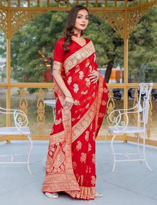 Red art silk  woven saree 2