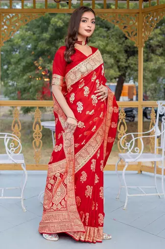 Red art silk  woven saree