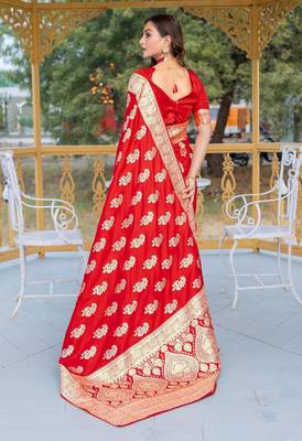 Red art silk  woven saree 3