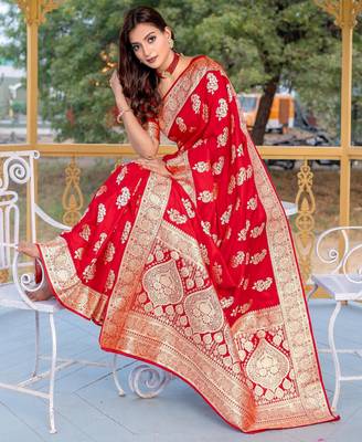 Red art silk  woven saree 4