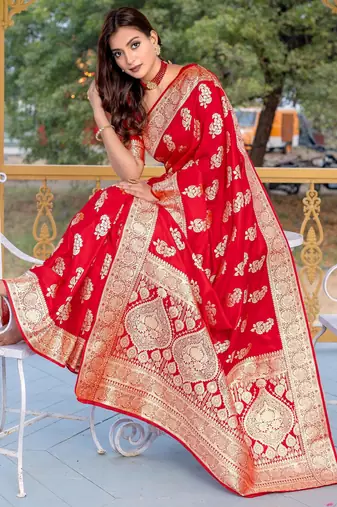 Red art silk  woven saree