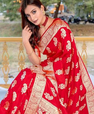 Red art silk  woven saree 5