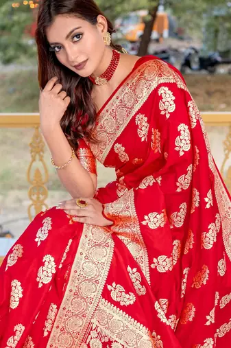 Red art silk  woven saree