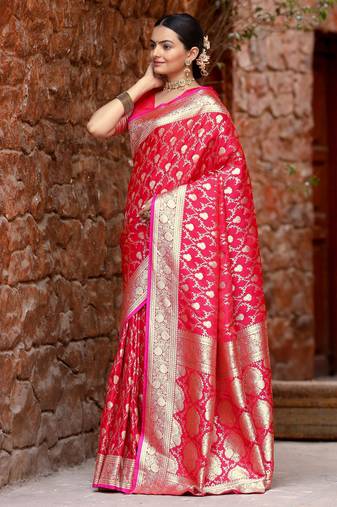 Pink art silk  woven saree