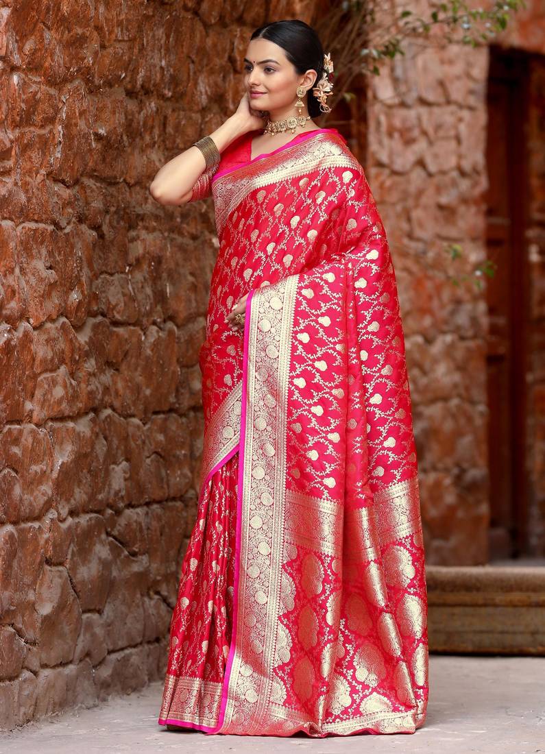 Pink art silk  woven saree