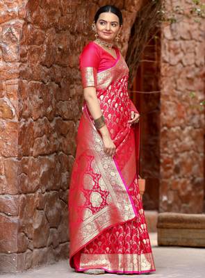 Pink art silk  woven saree 2