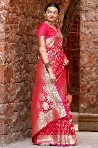 Pink art silk  woven saree